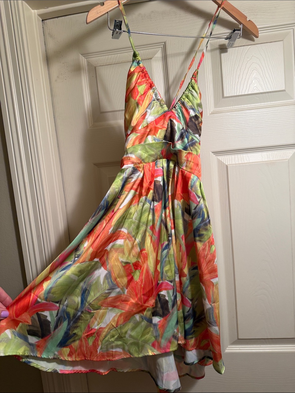 Multicolor Floral Print Spaghetti-Strap silk type Dress